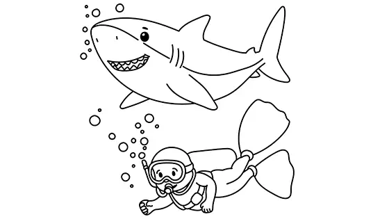 Shark With A Scuba Diver Coloring Page