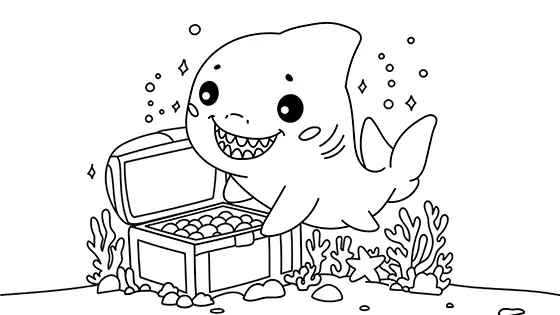 Shark With A Sunken Treasure Coloring Page