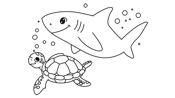 Shark With A Turtle Coloring Page