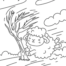 Sheep Being Blown By The Wind Coloring Page