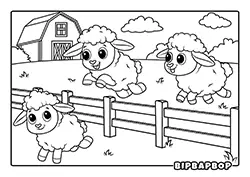 three sheep jumping over a fence on the farm