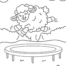 Sheep Jumping On A Trampoline Coloring Page