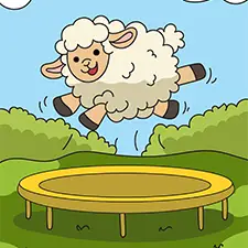 Sheep Jumping On A Trampoline Coloring Page