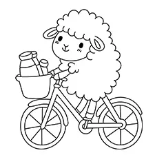 Sheep With Milk On A Bicycle Coloring Page