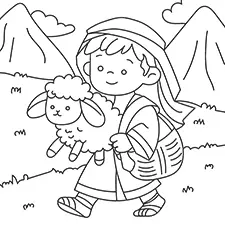 Shepherd Carrying A Lamb Coloring Page