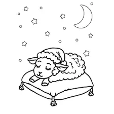 Sleeping Brown Lamb Coloring Page Black & White