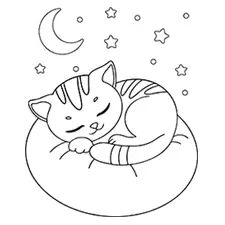 Sleeping Cat Coloring Page Black & White