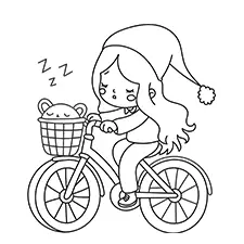 Sleepy Girl On A Bicycle Coloring Page