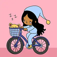 Sleepy Girl On A Bicycle Coloring Page