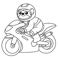 Sloth Driving A Racing Motorcycle Coloring Page