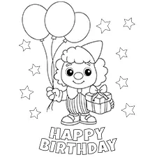 Smiling Birthday Clown Colouring Pages Black & White