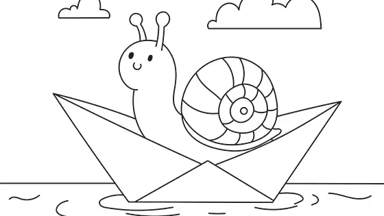 Snail On A Paper Boat Coloring Page