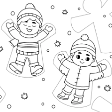 Kids Making Snow Angels Coloring Page