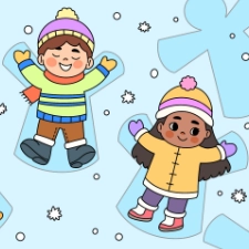 Kids Making Snow Angels Coloring Page