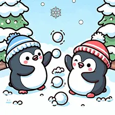 Snowball Penguins Coloring Page