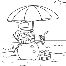 Snowman At The Beach Coloring Page