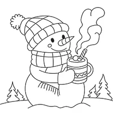 Snowman Drinking Hot Choco Coloring Page