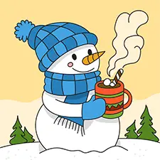 Snowman Drinking Hot Choco Coloring Page