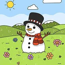 Snowman In A Field Of Flowers Coloring Page