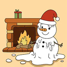 Snowman Melting By The Fireplace Coloring Page