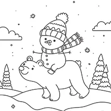 Snowman On A Polar Bear Coloring Page