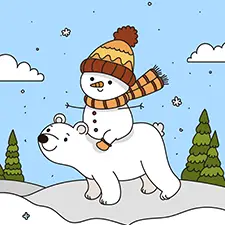 Snowman On A Polar Bear Coloring Page