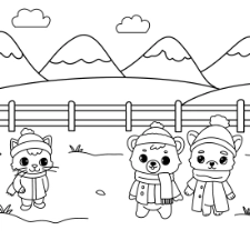 Animals in A Snowy Field Coloring Page