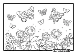 a  field of flowers in springtime with butterflies flying all around