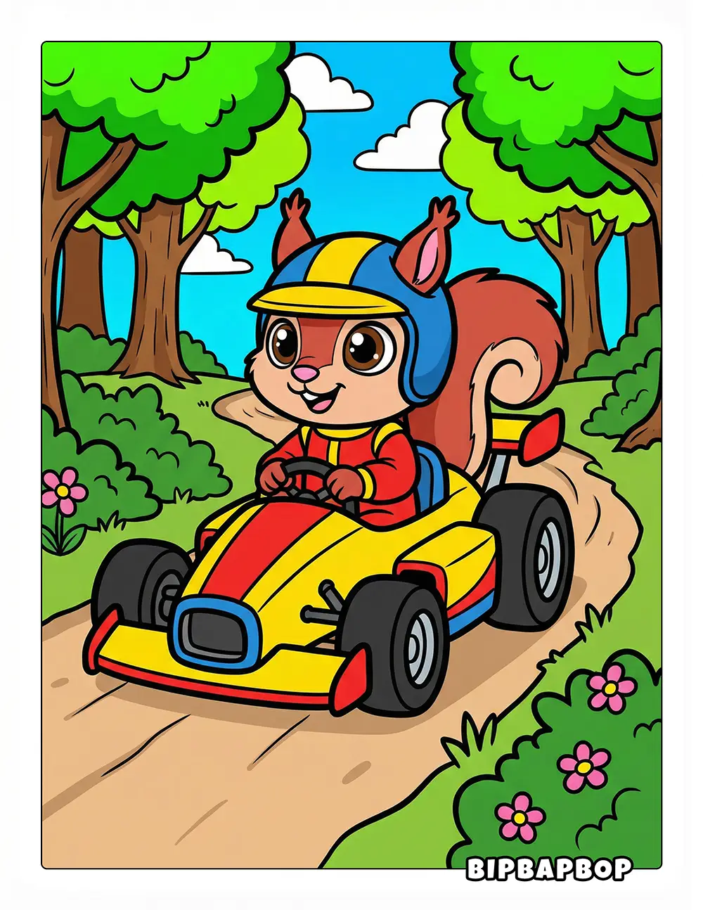 Squirrel Driving A Race Car Printable