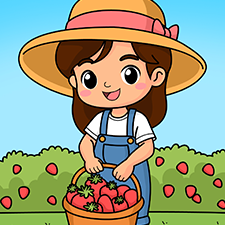 Girl Collecting Strawberries Printable