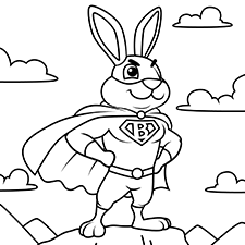 Superhero Bunny Coloring Page Black & White