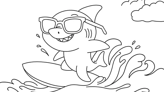 Surfer Shark Coloring Page