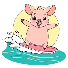 Surfing Pig Coloring Page