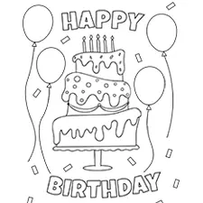 Sweet Birthday Cake Colouring Page Black & White