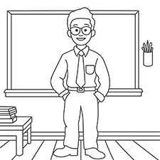 Teacher By The Chalkboard Coloring Page