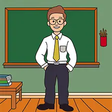 Teacher By The Chalkboard Coloring Page