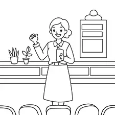 Female Teacher In Front Of The Class Coloring Page