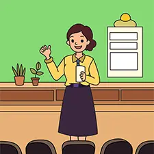 Female Teacher In Front Of The Class Coloring Page