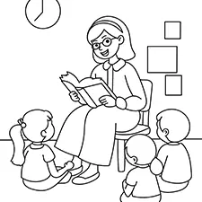 Female Teacher Reading A Book Coloring Page