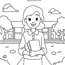 Female Teacher At The School Coloring Page