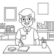 Male Teacher Sitting At His Desk Coloring Page