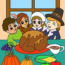 Thanksgiving Feast Colouring Page