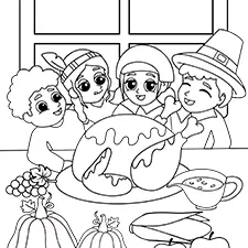 Thanksgiving Feast Colouring Page Black & White