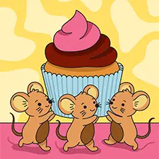 Three Mice Carrying A Cupcake Coloring Page