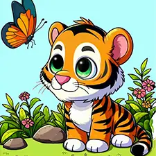 Tiger & Butterfly Coloring Page