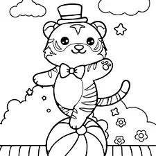 Tiger In The Circus Coloring Page Black & White