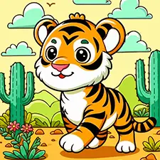 Tiger In A Desert Coloring Page