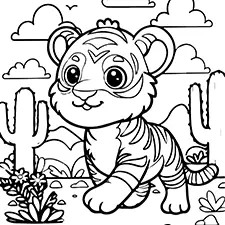 Tiger In A Desert Coloring Page Black & White