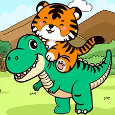 Tiger Riding A Dinosaur Coloring Page