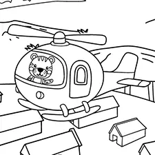 Tiger Flying Helicopter Coloring Page Black & White